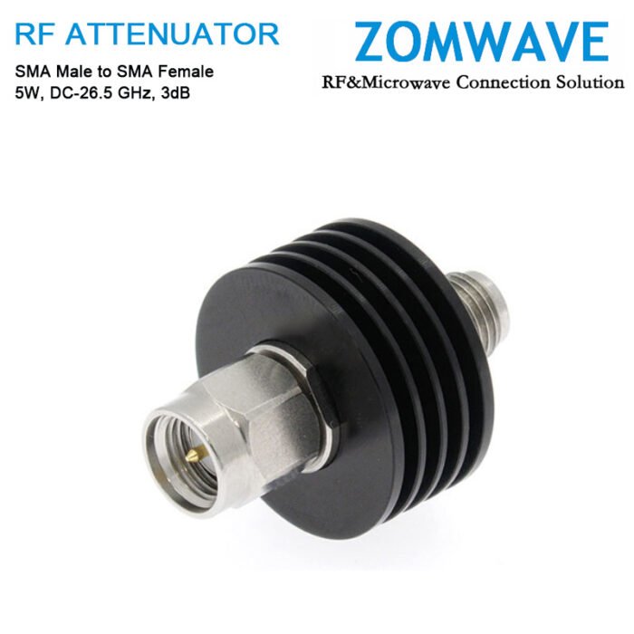 3dB Fixed Attenuator, SMA Male to SMA Female, 5Watts, DC-26.5GHz, VSWR
