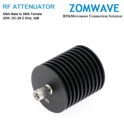 3dB Fixed Attenuator, SMA Male to SMA Female, 20Watts, DC-26.5GHz, VSWR