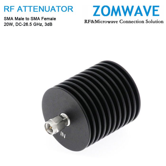 3dB Fixed Attenuator, SMA Male to SMA Female, 20Watts, DC-26.5GHz, VSWR