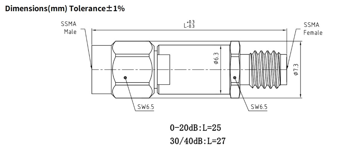 3dB Fixed Attenuator, SSMA Male to SSMA Female, 2Watts, DC-18 GHz, VSWR