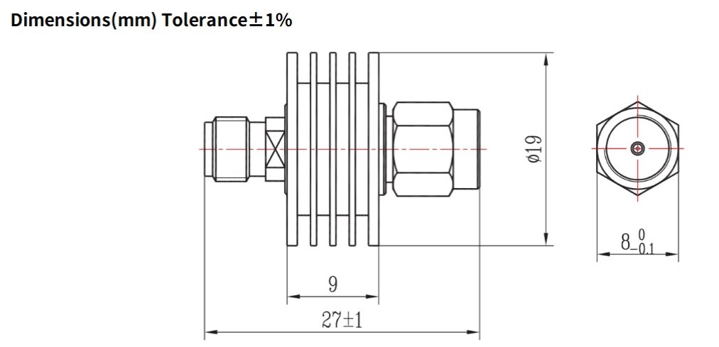 3dB Fixed Attenuator, SMA Male to SMA Female, 5Watts, DC-26.5GHz, VSWR
