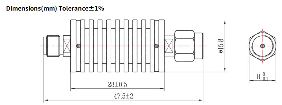 3dB Fixed Attenuator, SMA Male to SMA Female, 10Watts, DC-26.5GHz, VSWR