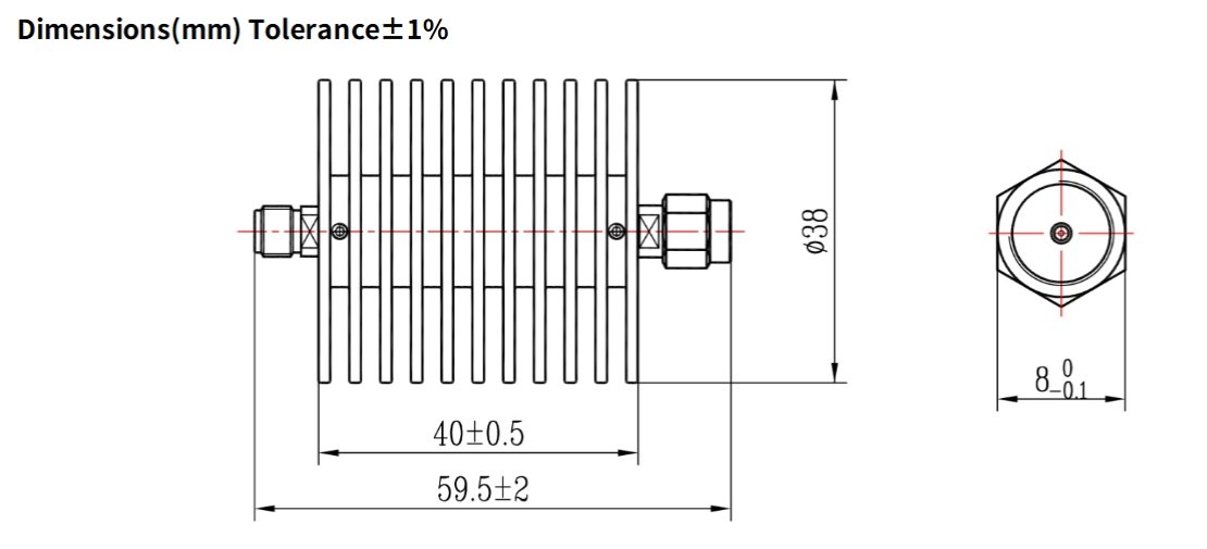 3dB Fixed Attenuator, SMA Male to SMA Female, 20Watts, DC-26.5GHz, VSWR