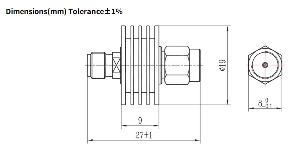 3dB Fixed Attenuator, SMA Male to SMA Female, 5Watts, DC-18 GHz, VSWR