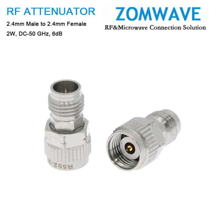 6dB Fixed Attenuator, 2.4mm Male to 2.4mm Female ,2Watts, DC-50 GHz, VSWR