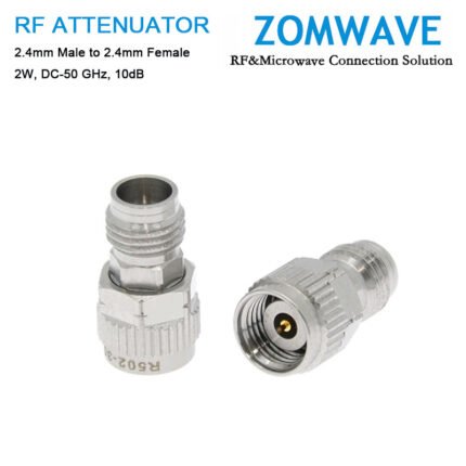 10dB Fixed Attenuator, 2.4mm Male to 2.4mm Female ,2Watts, DC-50 GHz, VSWR