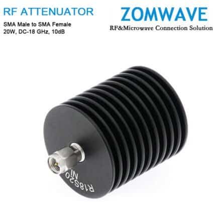 10dB Fixed Attenuator, SMA Male to SMA Female, 20Watts, DC-18 GHz, VSWR
