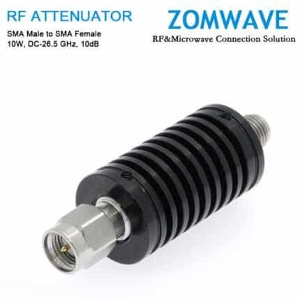10dB Fixed Attenuator, SMA Male to SMA Female, 10Watts, DC-26.5GHz, VSWR