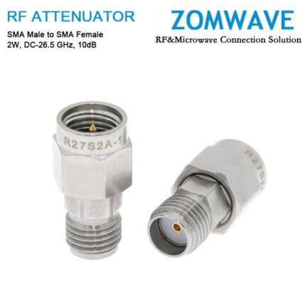 10dB Fixed Attenuator, SMA Male to SMA Female, 2Watts, DC-26.5GHz, VSWR