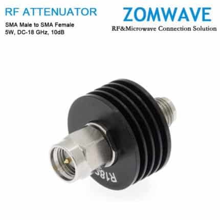 10dB Fixed Attenuator, SMA Male to SMA Female, 5Watts, DC-18 GHz, VSWR