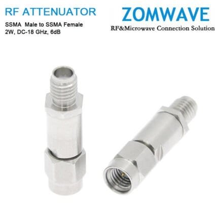 6dB Fixed Attenuator, SSMA Male to SSMA Female, 2Watts, DC-18 GHz, VSWR