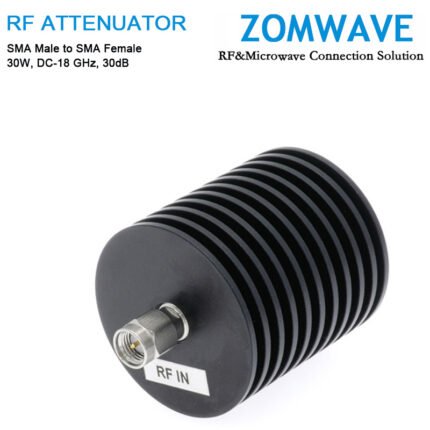 30dB Fixed Attenuator, SMA Male to SMA Female, 30Watts, DC-18 GHz, VSWR