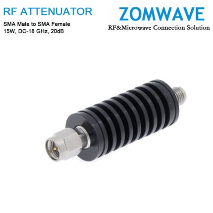 20dB Fixed Attenuator, SMA Male to SMA Female, 15Watts, DC-18 GHz, VSWR