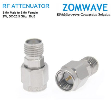 30dB Fixed Attenuator, SMA Male to SMA Female, 2Watts, DC-26.5GHz, VSWR