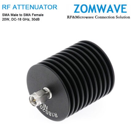 30dB Fixed Attenuator, SMA Male to SMA Female, 20Watts, DC-18 GHz, VSWR