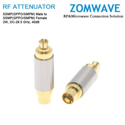 40dB Fixed Attenuator, SSMP(GPPO/SMPM) Male to SSMP(GPPO/SMPM) Female ,2Watts, DC-26.5 GHz, VSWR