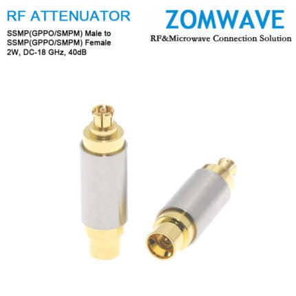 40dB Fixed Attenuator, SSMP(GPPO/SMPM) Male to SSMP(GPPO/SMPM) Female ,2Watts, DC-18 GHz, VSWR