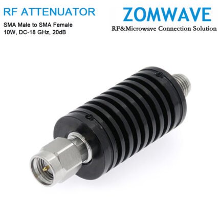 20dB Fixed Attenuator, SMA Male to SMA Female, 10Watts, DC-18 GHz, VSWR