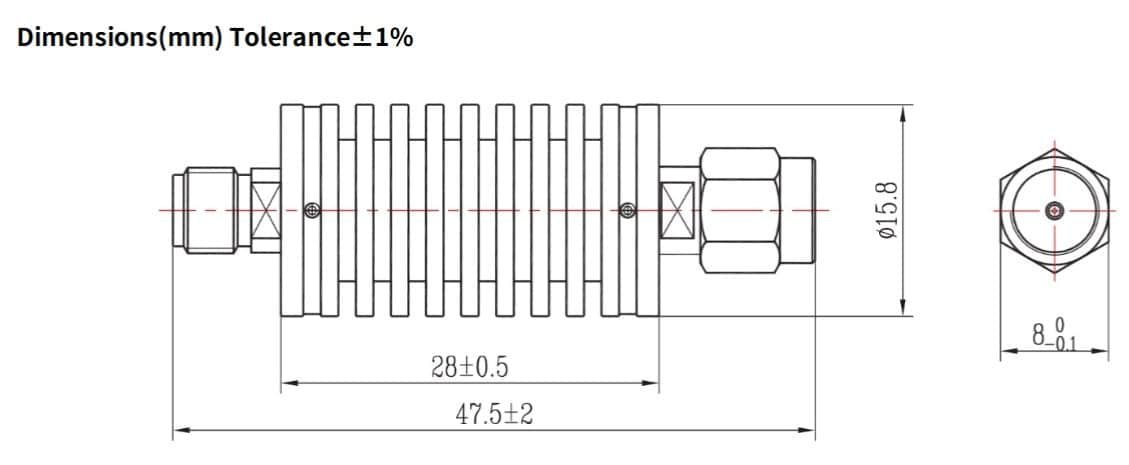 30dB Fixed Attenuator, SMA Male to SMA Female, 10Watts, DC-18 GHz, VSWR