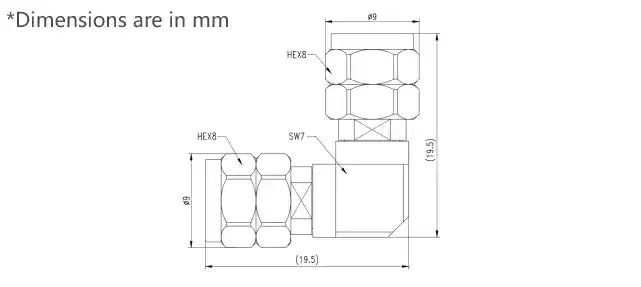 2.4mm Male to 2.4mm Male Right Angle Adapter, Stainless Steel, 50GHz(1)