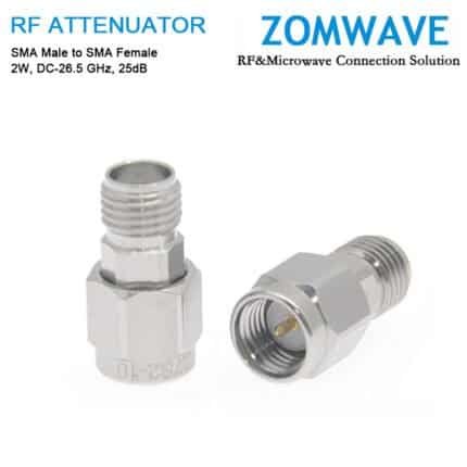 25dB Fixed Attenuator, SMA Male to SMA Female, 2Watts, DC-26.5GHz, VSWR