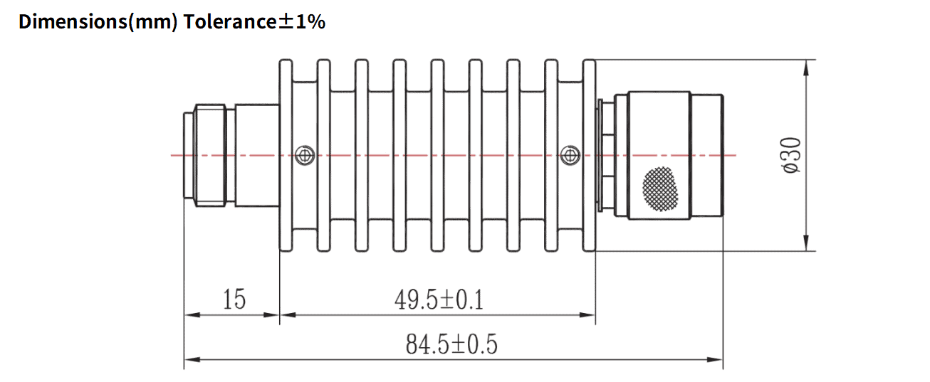 3dB Fixed Attenuator, N Male to N Female, 15Watts, DC-18 GHz, Round, VSWR