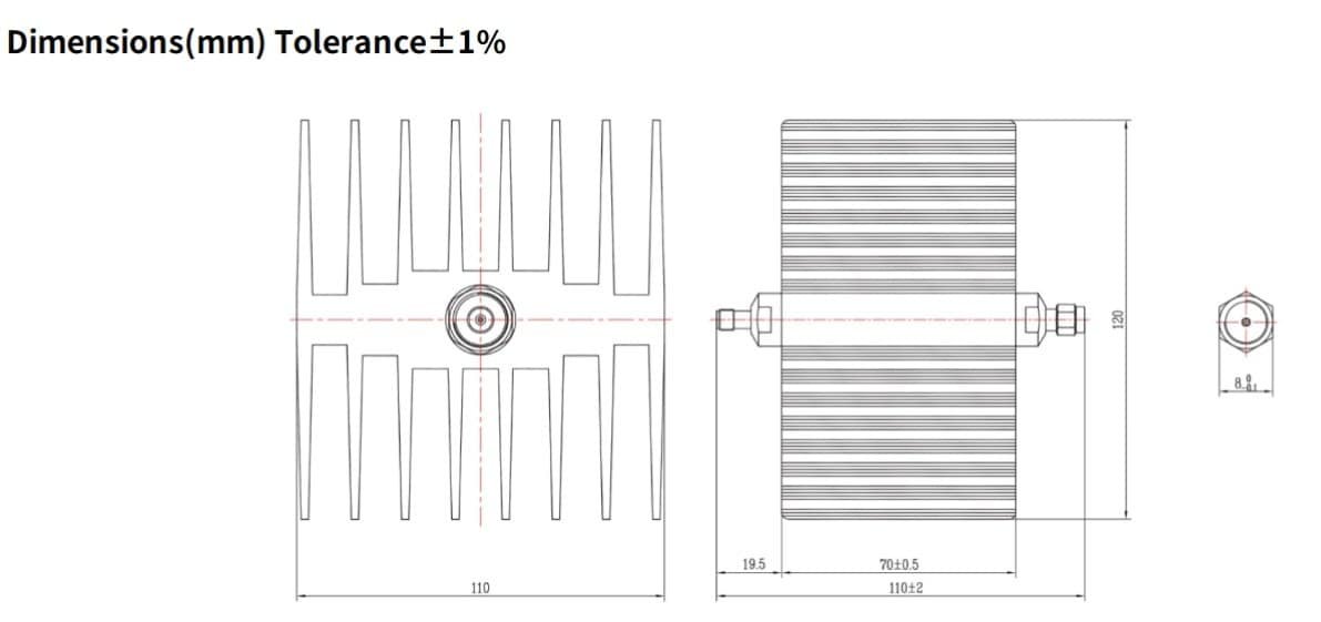 3dB Fixed Attenuator, SMA Male to SMA Female, 50Watts, DC-18 GHz, Rectangular, VSWR