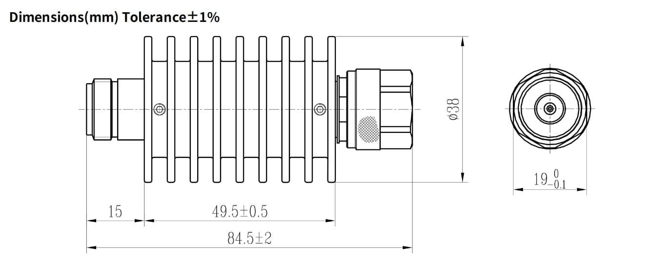 3dB Fixed Attenuator, N Male to N Female, 20Watts, DC-18 GHz, Round, VSWR