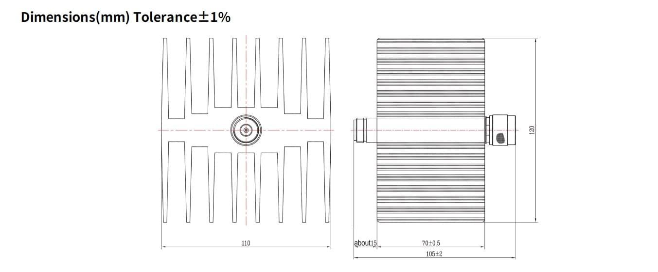 3dB Fixed Attenuator, N Male to N Female, 50Watts, DC-18 GHz, Rectangular, VSWR