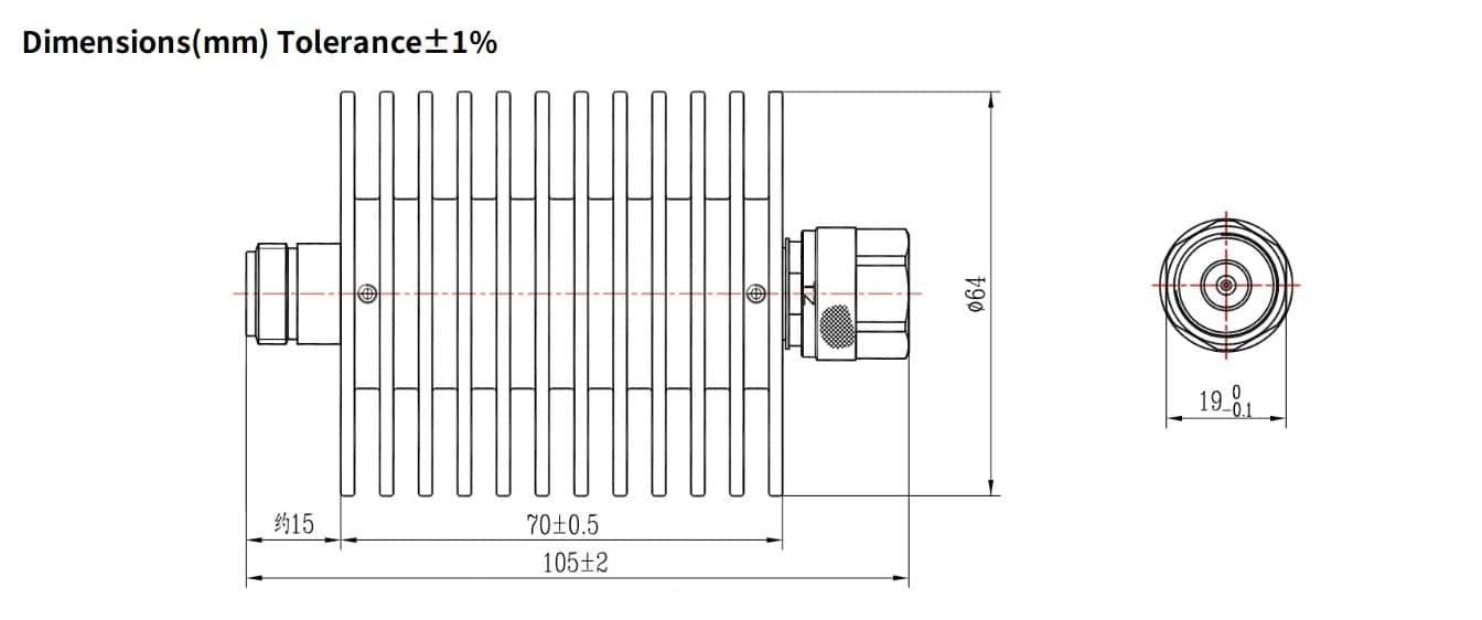 3dB Fixed Attenuator, N Male to N Female, 50Watts, DC-18 GHz, Round, VSWR