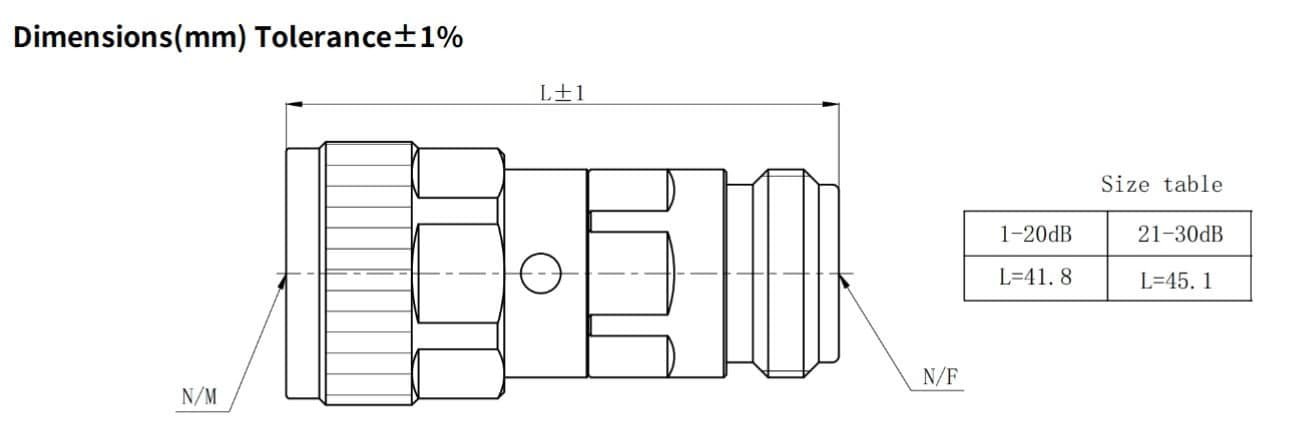 3dB Fixed Attenuator, N Male to N Female, 2Watts, DC-18 GHz, Round, VSWR