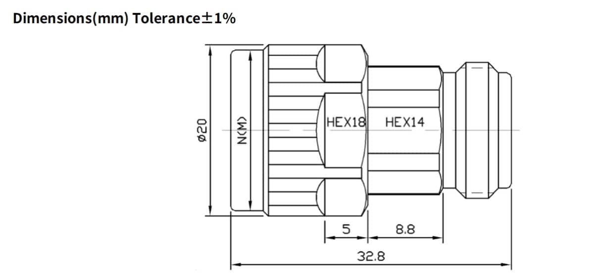 6dB Fixed Attenuator, N Male to N Female, 5Watts, DC-18 GHz, Round, VSWR