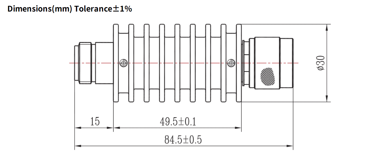 6dB Fixed Attenuator, N Male to N Female, 15Watts, DC-18 GHz, Round, VSWR