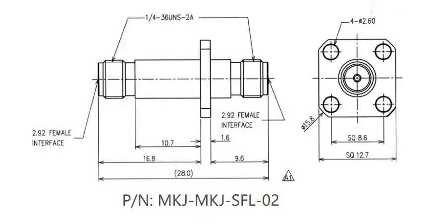 2.92mm Female to 2.92mm Female Stainless Steel Adapter, 4-hole Flange, 40GHz(2)