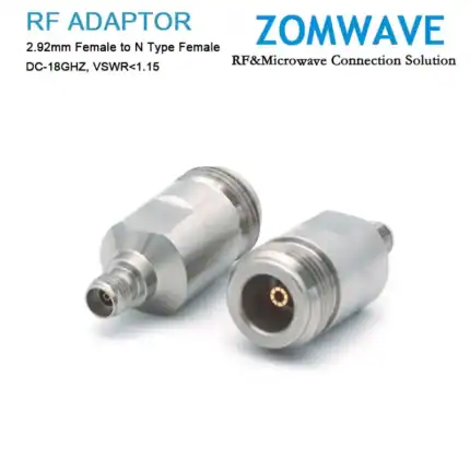 2.92mm Female to N Type Female Stainless Steel Adapter, 18GHz