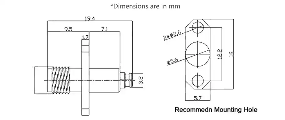 SMA Female to SMP (GPO) Female Adapter, 2-hole Flange, 18GHz-