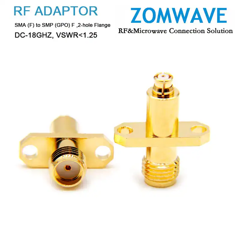 SMA Female to SMP (GPO) Female Adapter, 2-hole Flange, 18GHz SMA Female to SMP (GPO) Female Adapter, 2-hole Flange, 18GHz
