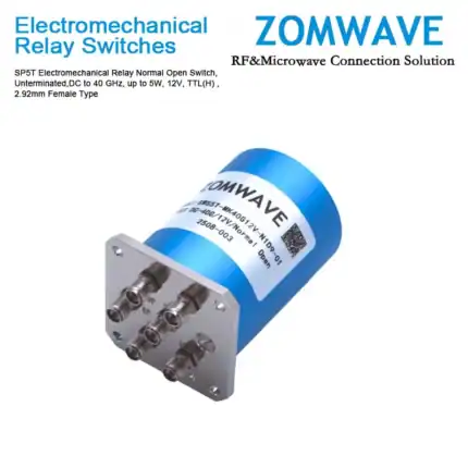 SP5T Electromechanical Relay Normal Open Switch, Unterminated DC to 40 GHz, up to 5W, 12V, TTL(H), 2.92mm Female Type-Front
