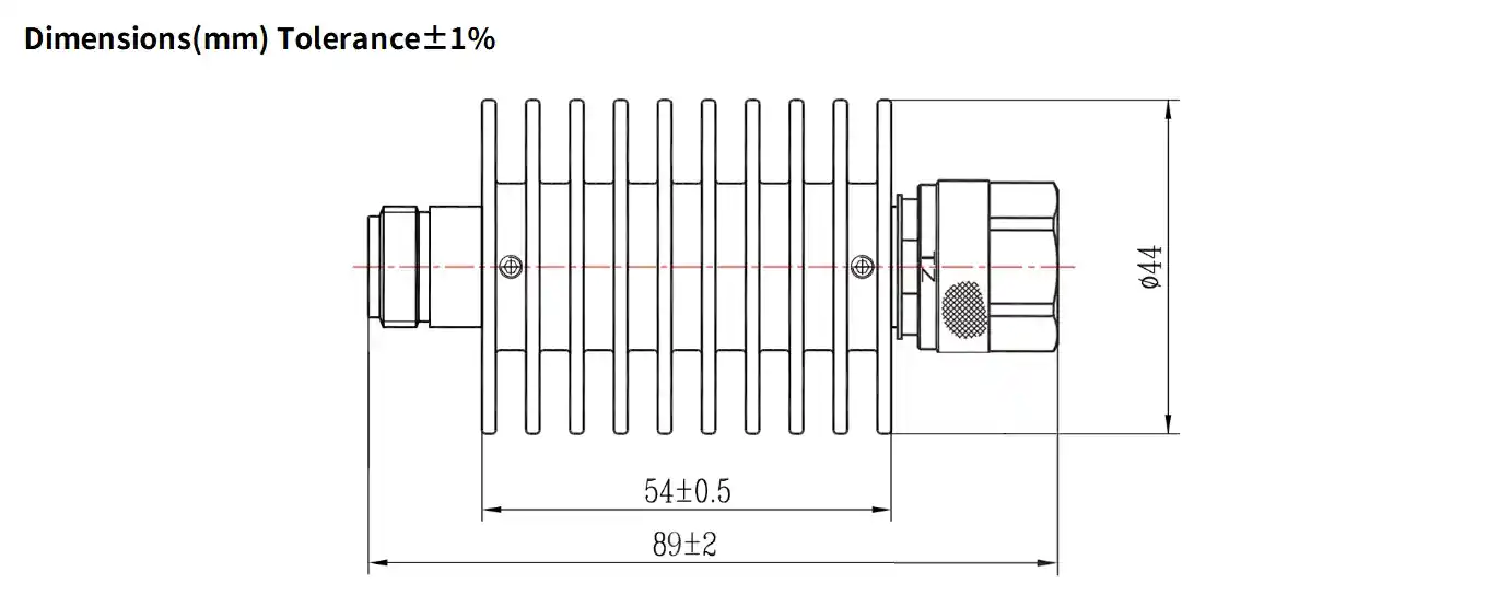 10dB Fixed Attenuator, N Male to N Female, 25Watts, DC-18 GHz, VSWR