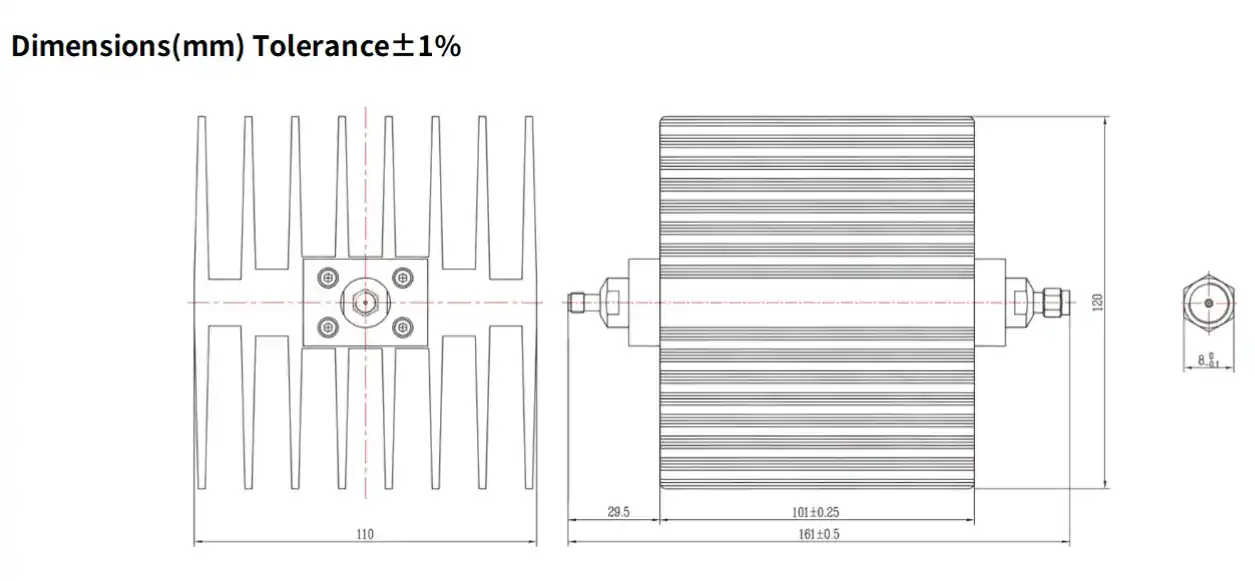 10dB Fixed Attenuator, SMA Male to SMA Female, 100Watts, DC-18 GHz, Rectangular, VSWR