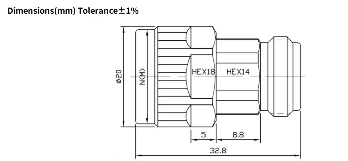 10dB Fixed Attenuator, N Male to N Female, 5Watts, DC-18 GHz, Round, VSWR