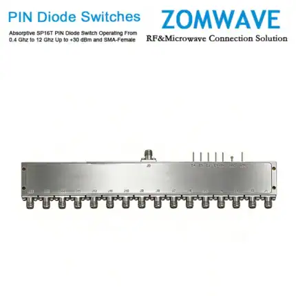 Absorptive SP16T PIN Diode Switch Operating From 0.4 Ghz to 12 Ghz Up to +30 dBm and SMA-Female