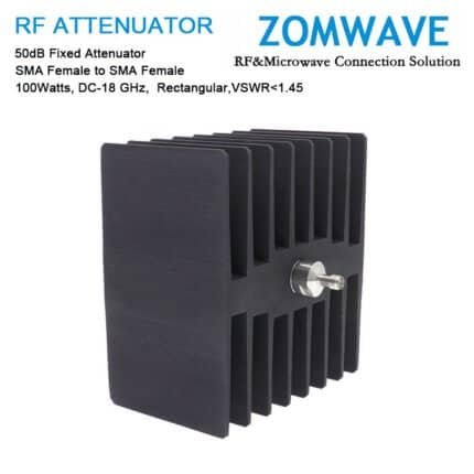 50dB Fixed Attenuator, SMA Female to SMA Female, 100Watts, DC-18 GHz, Rectangular, VSWR