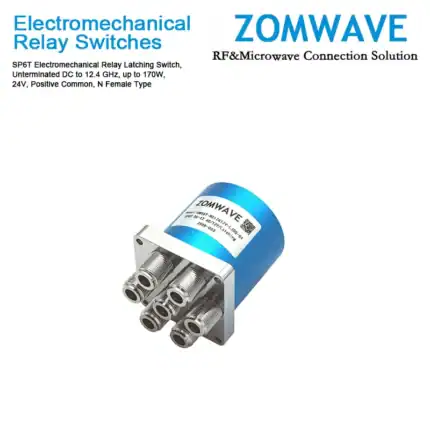 SP6T Electromechanical Relay Latching Switch, Unterminated DC to 12.4 GHz, up to 170W, 24V, Positive Common, N Female Type