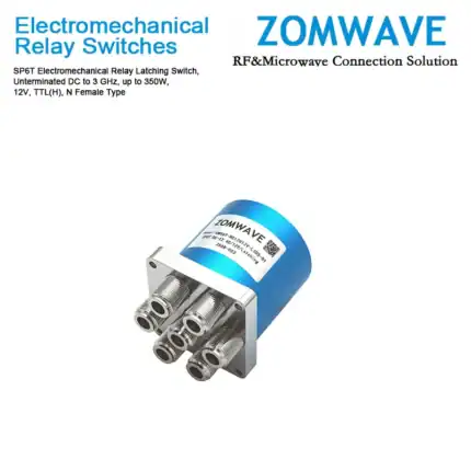 SP6T Electromechanical Relay Latching Switch, Unterminated DC to 3 GHz, up to 350W, 12V, TTL(H), N Female Type