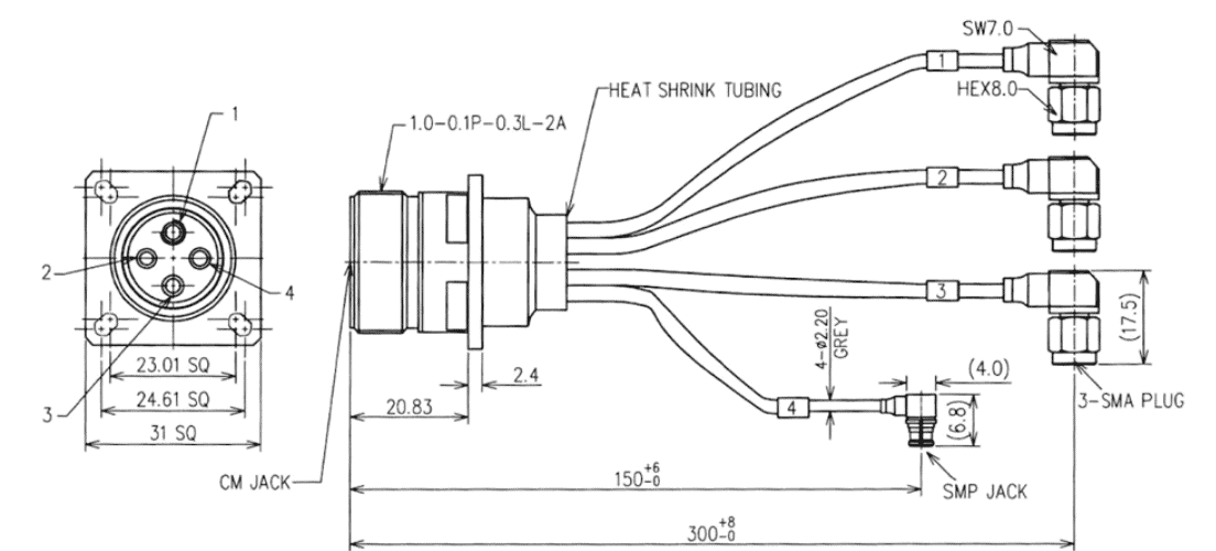 4 Ports D3899,Multi-Coax,CM Jack to SMA R/A Plug&SMP R/A Jack,ZCXN3506(B220),18G-4