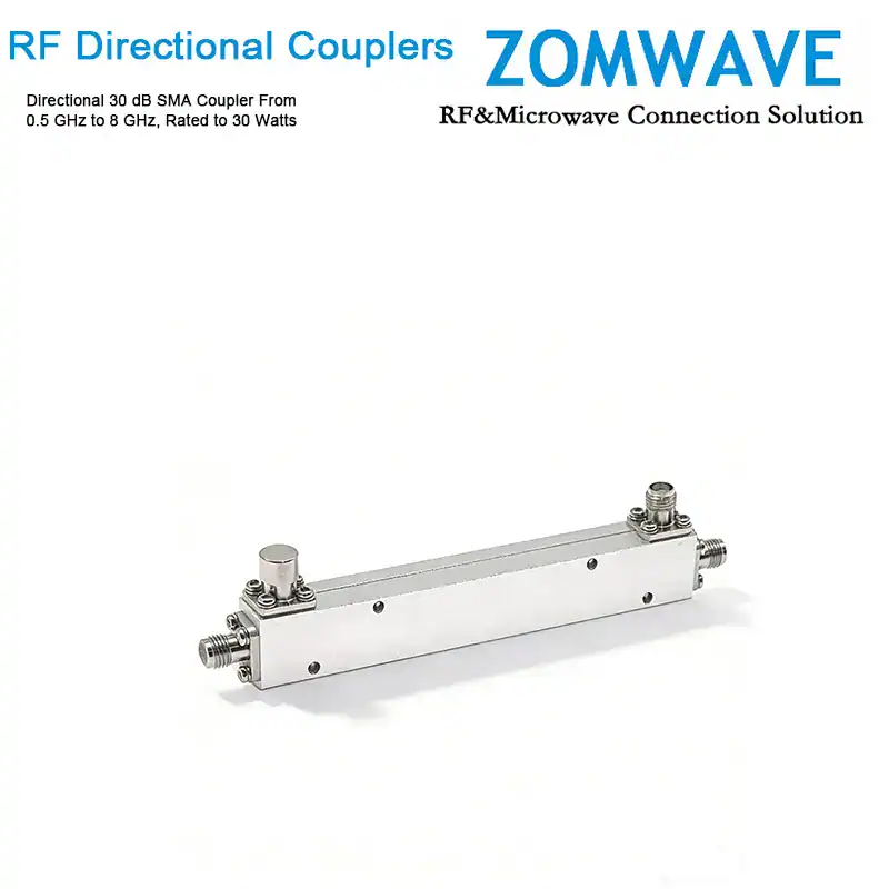 Directional 30 dB SMA Coupler From 0.5 GHz to 8 GHz, Rated to 30 Watts Directional 30 dB SMA Coupler From 0.5 GHz to 8 GHz, Rated to 30 Watts