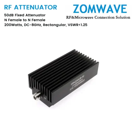 50dB Fixed Attenuator, N Female to N Female, 200Watts, DC-8GHz, Rectangular, VSWR1.25