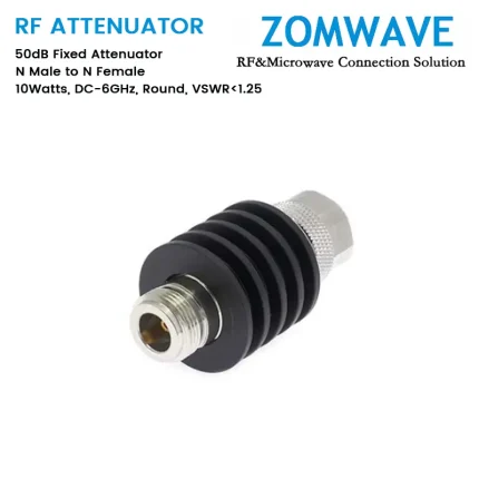 50dB Fixed Attenuator, N Male to N Female, 10Watts, DC-6GHz, Round, VSWR1.25