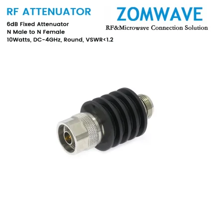 6dB Fixed Attenuator, N Male to N Female, 10Watts, DC-4GHz, Round, VSWR1.2